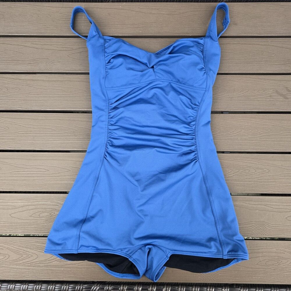 TYR Women's Durfast Solid  Blue Jumpsuit One Piece Swimsuit Sz 8 New Sample